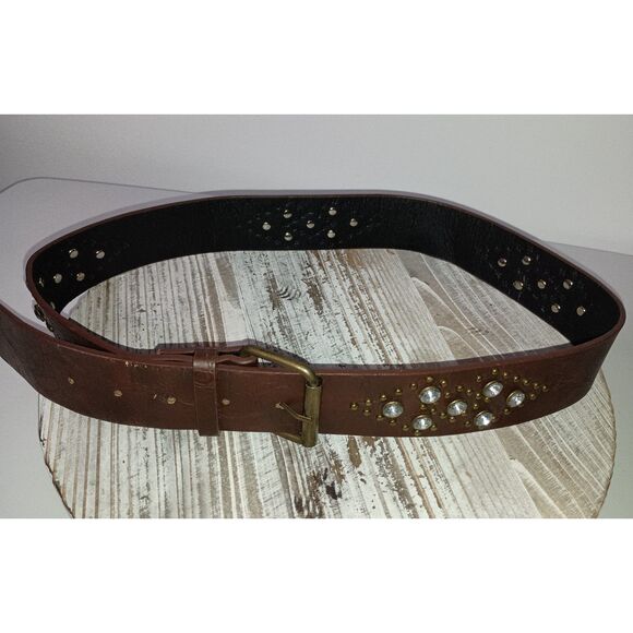 Source Unknown Accessories - Brown Belt with Brass Buckle and Embellishments, Women's Size SM